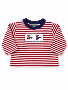 Striped Red & White Helicopter Tee with Navy Trim - Kids